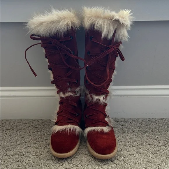 Vintage Coach Andi Knee High Rust Suede Fur Trimmed Boots in Women’s Size 6.5